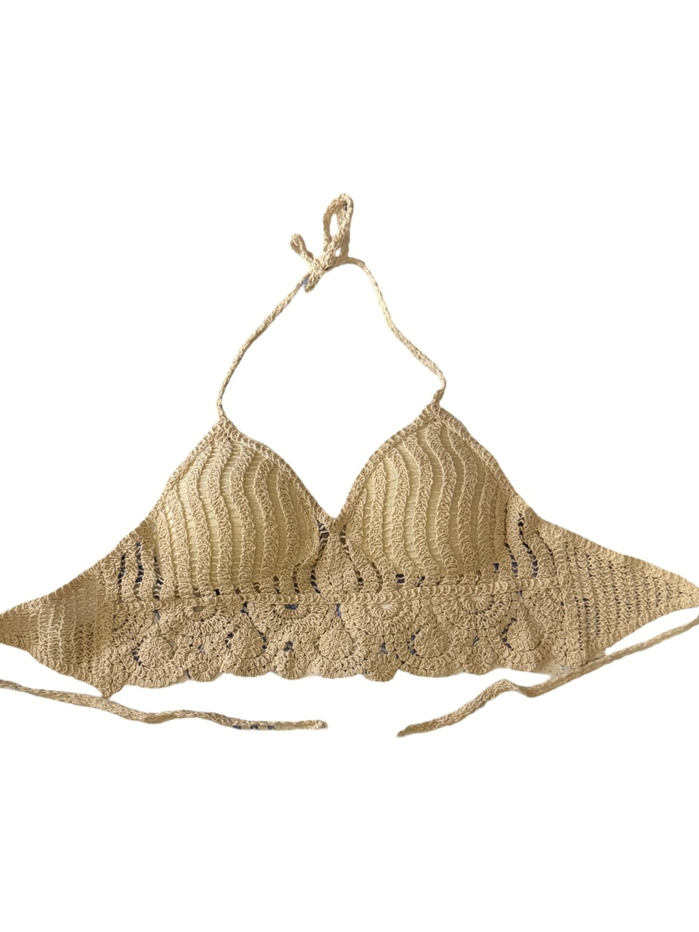 Boho Festival Beach Crochet Cotton Halter Bralette in Beige